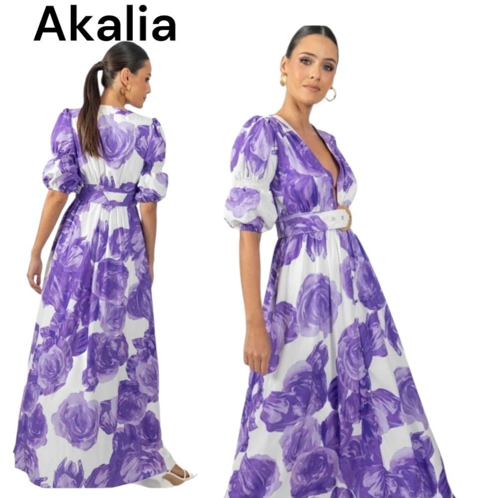 Akalia verona Maxi Women's Floral Dress Lilac Rose In Purple Size S